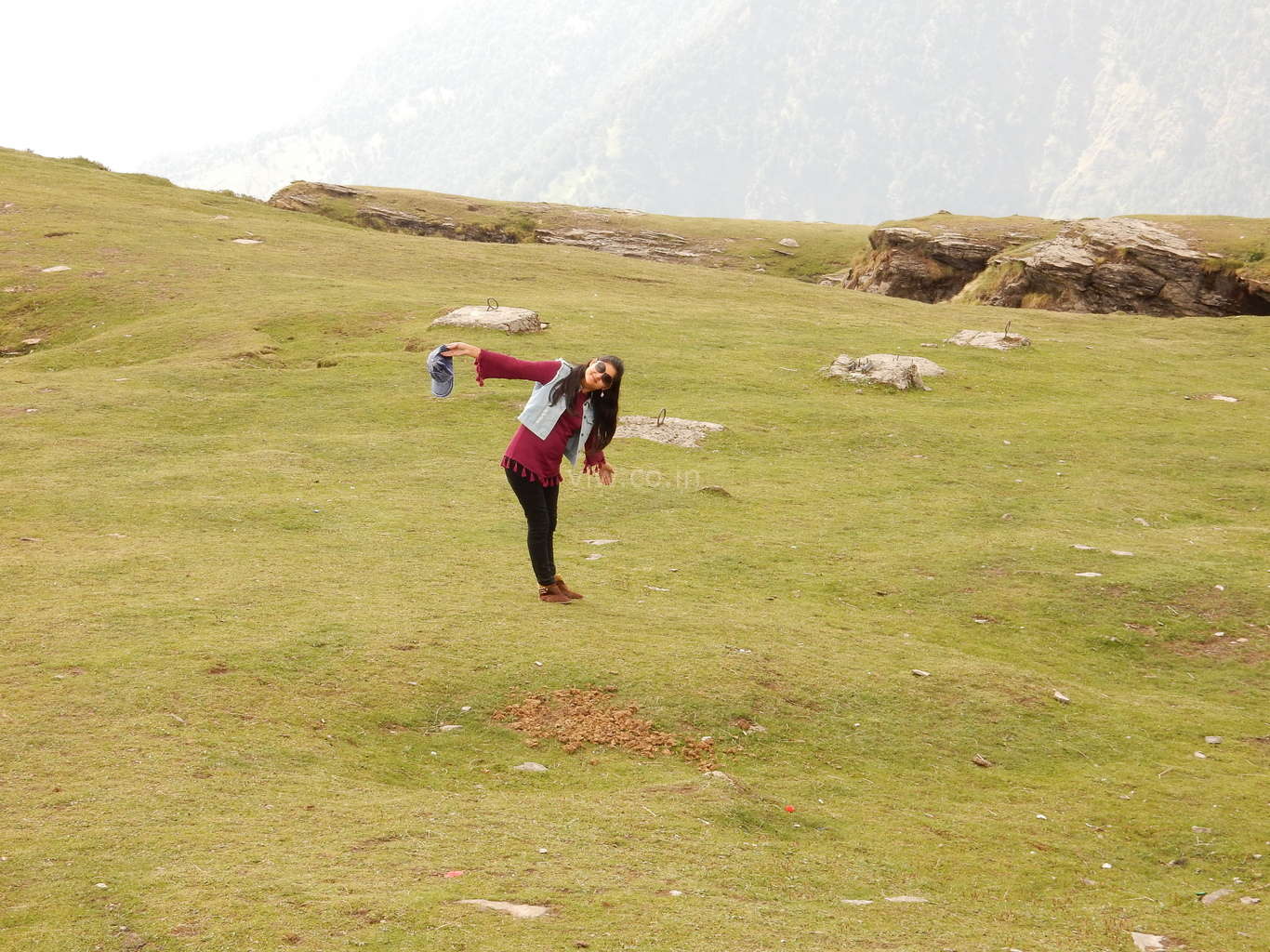 Enjoying in the large grassland at the top of Tungnath 