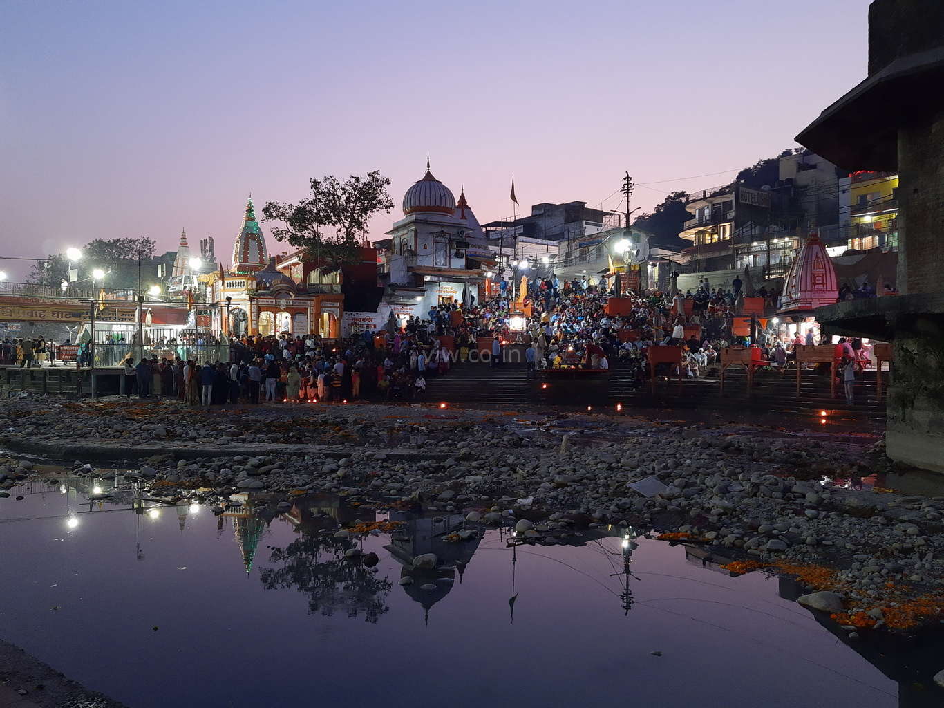 Ganga aarti at har ki pauri - reflection photography