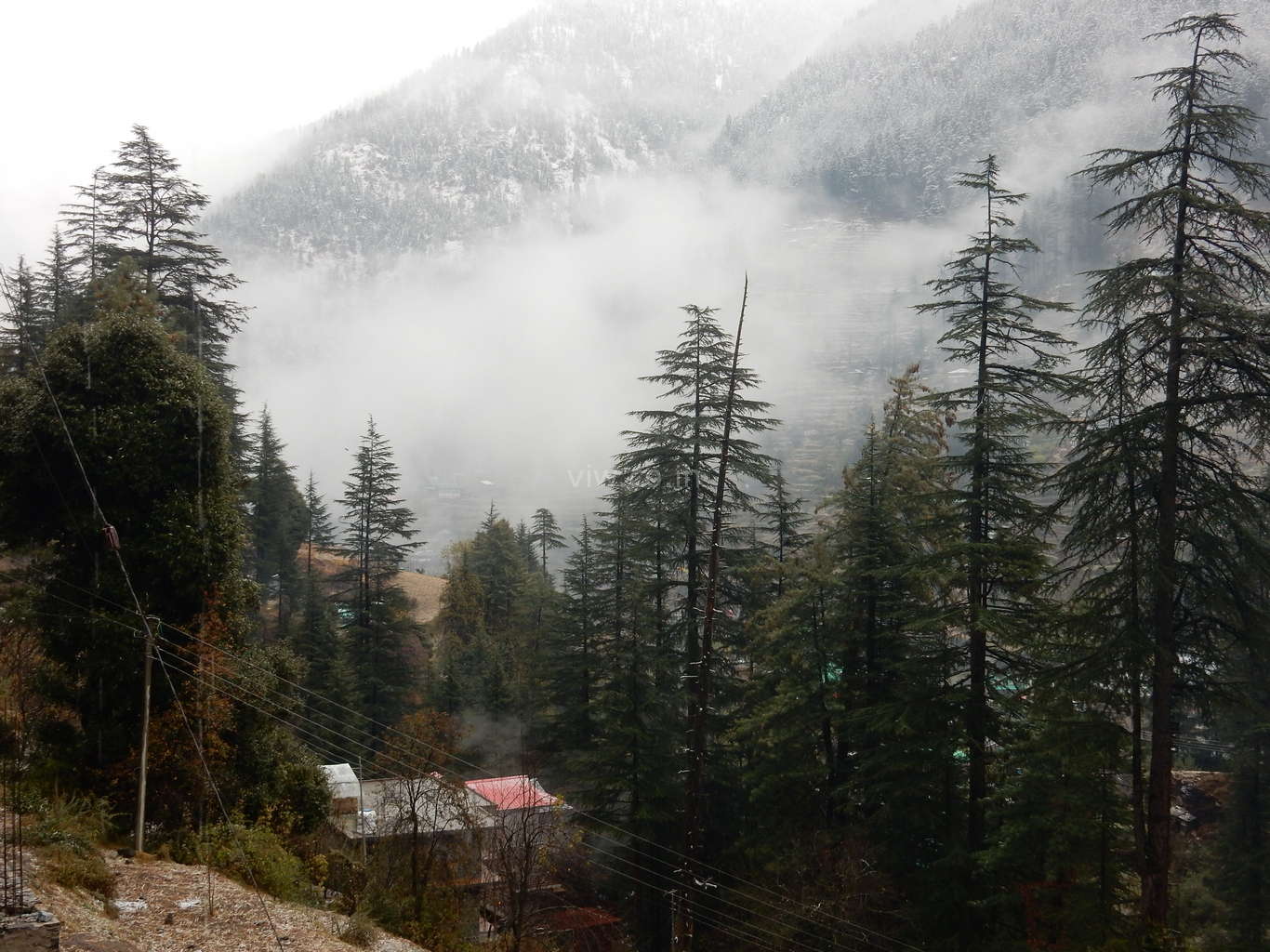 Cloudy scenic landscape in the month of November at Jibhi